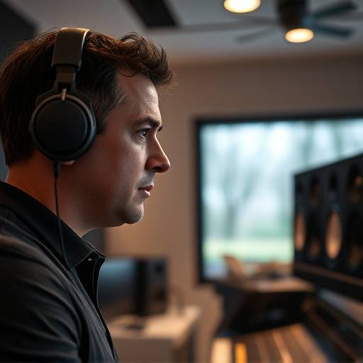 A mastering engineer attentively listening to audio in a mastering suite at Sonic Canvas Studios.